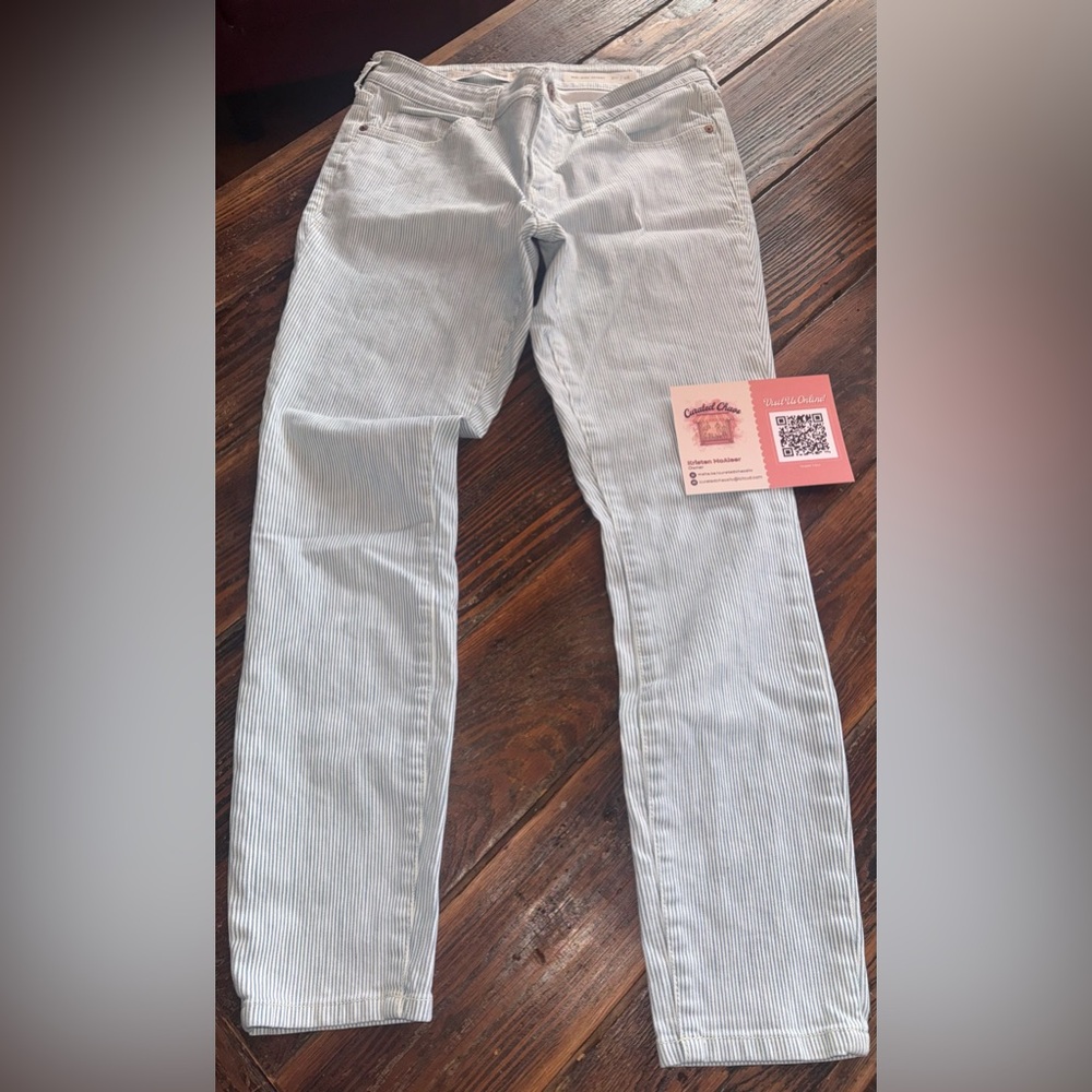 Pilcro Blue and White Striped Skinny Jeans